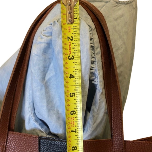 VINCE CAMUTO Tumbled Brown Vegan Leather With Black Stripe Tote Bag Carryall - Picture 8 of 17